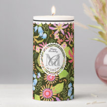 Vela de Pilar Personalizado Preto Floral de Glamor