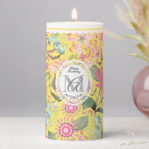 Vela do Pilar Personalizado Amarelo Floral Floral