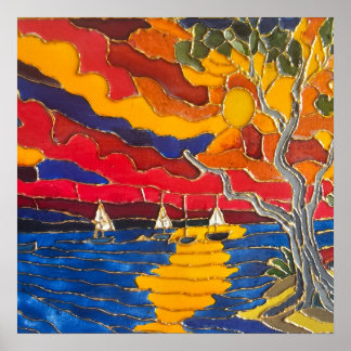 Velas ao Pôr do Sol – Impressão de Arte Costeira A