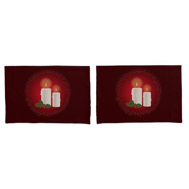 Velas Brancas De Natal Em Vermelho Com Holly (Frente - conjunto)
