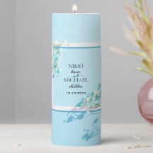 Velas de Casamento Floral Azul Elegante - Personal