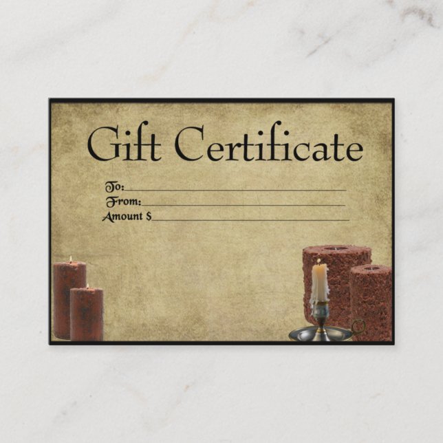Velas Grubby - Cartões de Certificado Prim Gift (Frente)