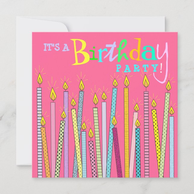 Velas no convite de aniversário do rosa quente (Frente)