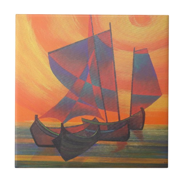 Velas Vermelhas no Sunset Cubist Lixo Abstrato (Frente)