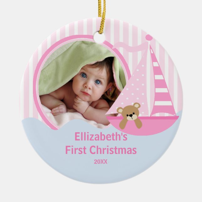 Veleiro do ornamento da foto do Natal dos bebês (Frente)