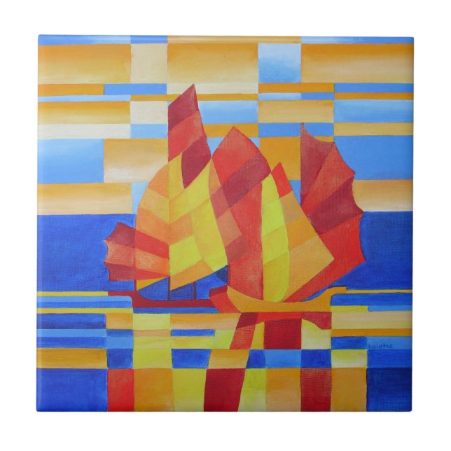 Velejar nos Sete Mares Tão Azul Abstrato Cubist (Frente)