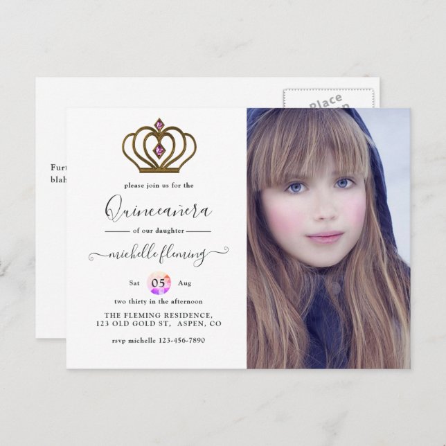 Velho Dourado Convite de Elegância Quinceañera (Frente/Verso)