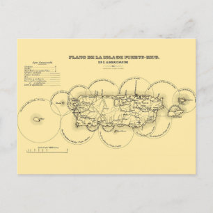 Velho Mapa dos Faróis de Porto Rico Cartão Postal