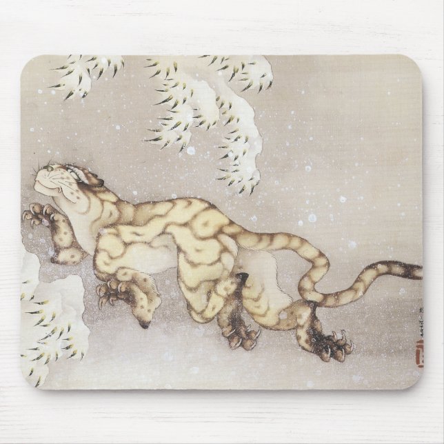 Velho Tigre na Neve, Hokusai, 1849 Mousepad (Frente)