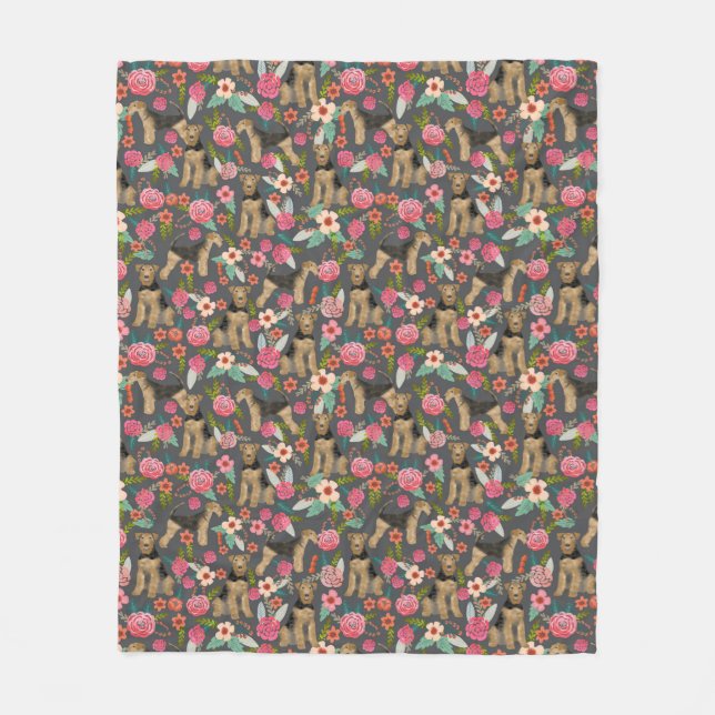 Velo Airedale Terrier cobertor de cães Floral (Frente)