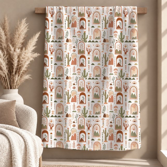 Velo Cobertor Abstrato de Cactos Boho Terroso da Moda (Trendy Earthy Boho Abstract Rainbow Blanket)