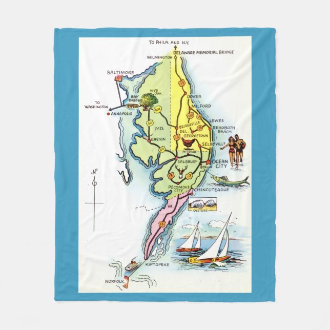 Velo Cobertor com Mapa Antigo de Delaware Maryland (Frente)