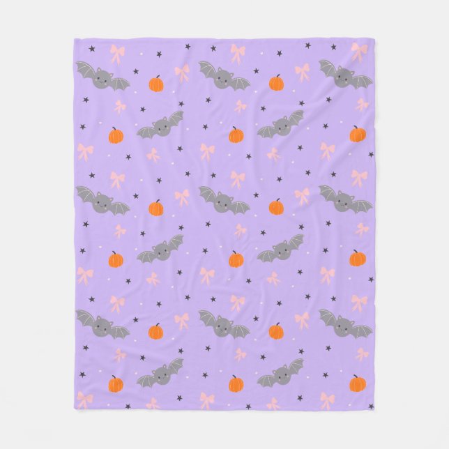 Velo Cobertor com Padrão de Morcego de Halloween Roxo F (Frente)
