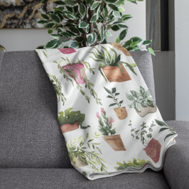 Velo Cobertor com padrão de plantas em vasos em aquarel