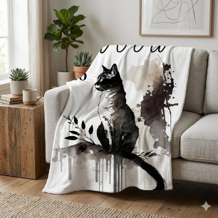 Velo Cobertor de Arte de Gato em Aquarela -Nome Memoria