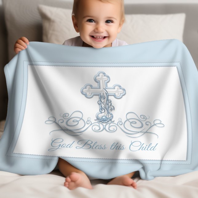 Velo Cobertor de Batismo para Bebê Menino Blue Cross (Blue cross christening & baptism baby blanket. Add your text to personalize, or download as is.)