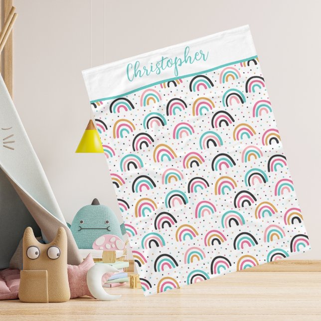Velo Cobertor de Bebê Boho Arco-Íris Monogramado Azul T (Criador carregado)