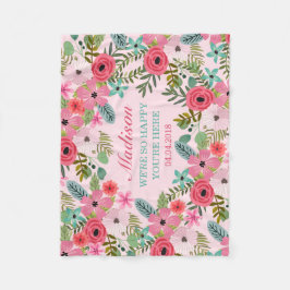 Velo cobertor de bebê floral cor-de-rosa personalizado