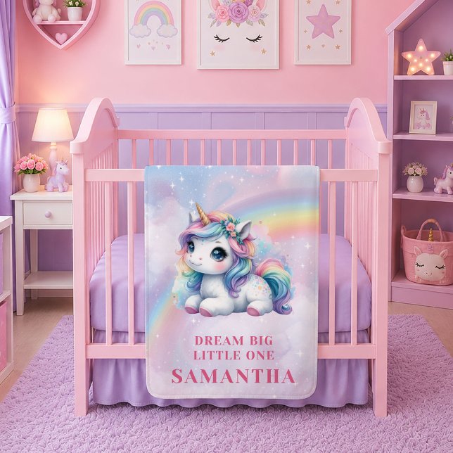 Velo Cobertor de Bebê Rosa Roxo Unicórnio da Moda Anive (Trendy Unicorn Pink Purple Baby Blanket Birthday)