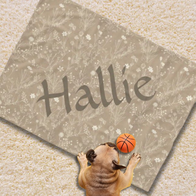 Velo Cobertor de Cachorro - Botânico Marrom, Personaliz (Personalized Brown Botanical Dog Blanket)