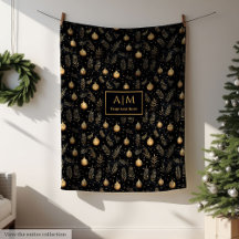 Cobertor de férias em aquarela preto e dourado ele