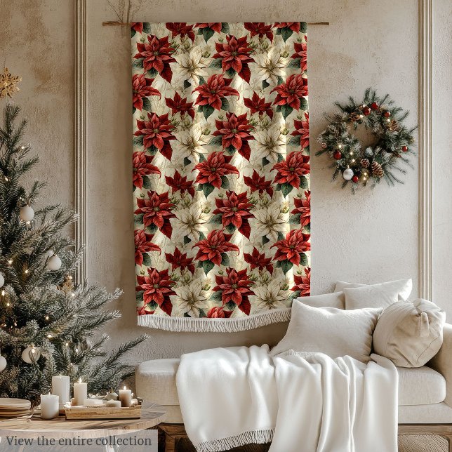 Velo Cobertor de Férias Rústico com Flores de Natal em  (Rustic Holiday Throw Watercolor Christmas Flowers)