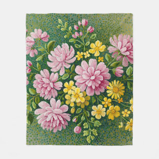 Velo Cobertor de flanela com pintura pontilhista floral