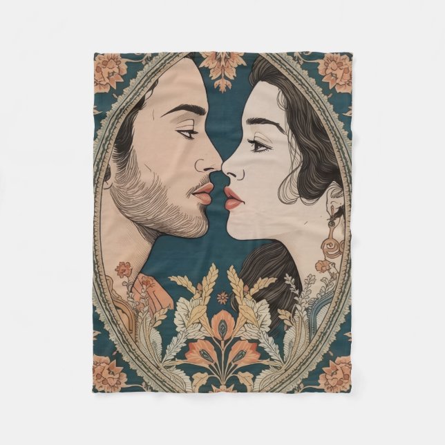 Velo Cobertor de Fleece Amantes Românticos | Floral Ele (Frente)