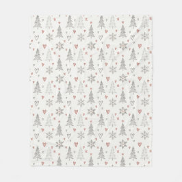 Velo Cobertor de Fleece Árvores de Natal e Corações Vin