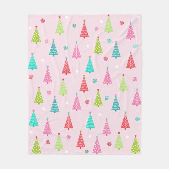 Velo Cobertor de Fleece Árvores de Natal Pastel (Frente)