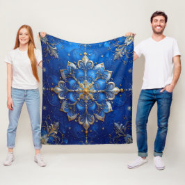 Velo Cobertor de Fleece Azul Dourado Decorativo