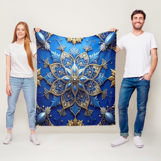 Velo Cobertor de Fleece Azul Dourado Decorativo (In Situ)