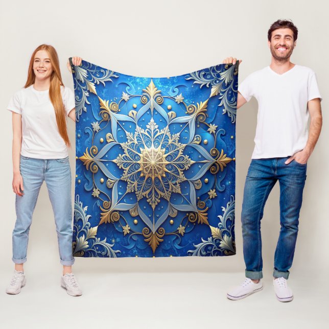 Velo Cobertor de Fleece Azul Dourado Decorativo (In Situ)