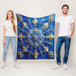 Velo Cobertor de Fleece Azul Dourado Decorativo