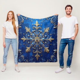 Velo Cobertor de Fleece Azul Dourado Decorativo