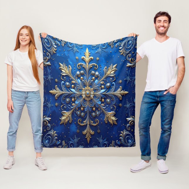 Velo Cobertor de Fleece Azul Dourado Decorativo (In Situ)