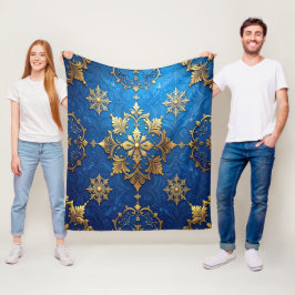 Velo Cobertor de Fleece Azul Dourado Decorativo