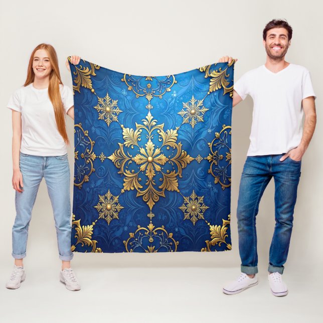 Velo Cobertor de Fleece Azul Dourado Decorativo (In Situ)