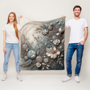 Velo Cobertor de Fleece Botânico Escultural 3D em Creme