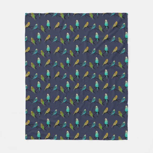 Velo Cobertor de Fleece Budgie Frenzy (Azul Marinho) (Frente)