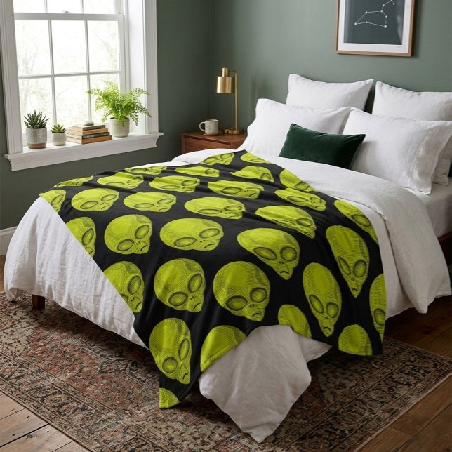 Velo Cobertor de Fleece Cabeça de Alien Verde (Criador carregado)