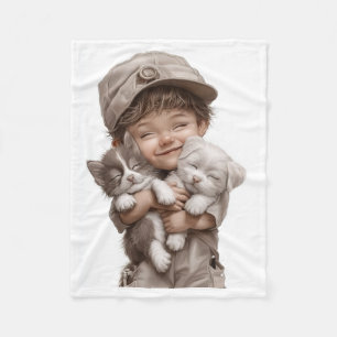 Velo Cobertor de Fleece com Arte de Menino Fofo Abraçan