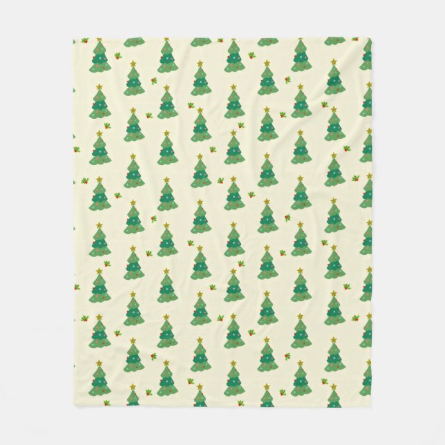Velo Cobertor de Fleece com Árvores de Natal Ilustradas (Frente)