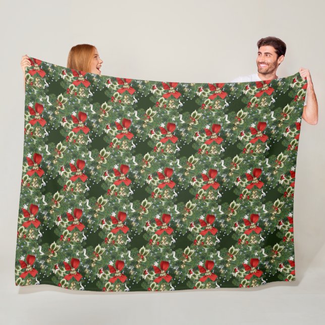 Velo Cobertor de Fleece com Azevinho de Natal e Laços V (In Situ)