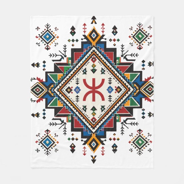 Velo Cobertor de Fleece com Bordado Marroquino Amazigh  (Frente)