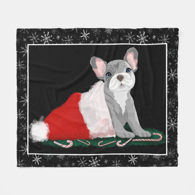 Velo Cobertor de Fleece com Cachorrinho Bulldog Francês (Frente (Horizontal))