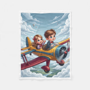 Velo Cobertor de Fleece com Crianças Voando Avião de Br