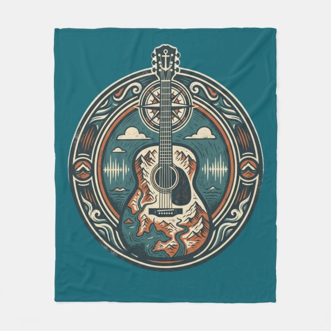 Velo Cobertor de Fleece com Crista de Guitarra Acústica (Frente)