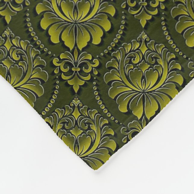 Velo Cobertor de Fleece com Estampa Damask Verde Oliva (Quina)