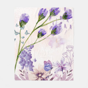 Velo Cobertor de Fleece com Estampa Floral Roxa em Aqua